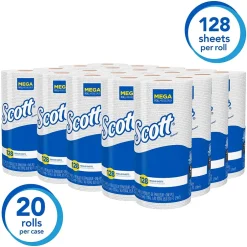 Paper Towels<Scott Recycled Paper Towels, 1-ply, 128 Sheets/Roll, 20 Rolls/Pack (41482)