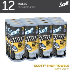 Scott Shop Towels Heavy Duty, 10.4" x 11", Blue, 60 Sheets/Roll, 12 Rolls/Carton (32992)