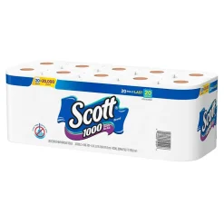 Scott Toilet Paper, 1-ply, White, 1000 Sheets/Roll, 20 Rolls/Case (49668)