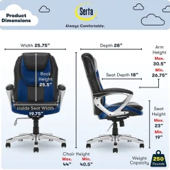 Clearance Amplify Ergonomic Faux Leather Swivel Executive Chair, Blue (43673B) Office Chairs