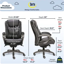 Best Big & Tall Ergonomic Bonded Leather Swivel Executive Chair, Black/Silver (44951) Office Chairs