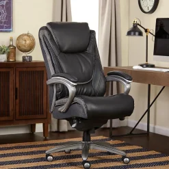 Best Big & Tall Ergonomic Bonded Leather Swivel Executive Chair, Black/Silver (44951) Office Chairs