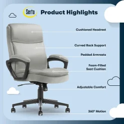 Best Comfort Ergo Ergonomic Velvet Fabric Swivel Executive Chair, Gray (CCHR10016C) Office Chairs