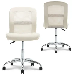 Hot Essentials Armless Ergonomic Bonded Leather/Mesh Swivel Task Chair, (48740B) Ergonomic Chairs