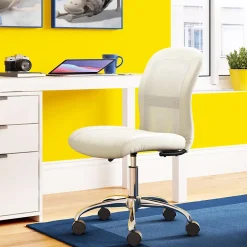 Hot Essentials Armless Ergonomic Bonded Leather/Mesh Swivel Task Chair, (48740B) Ergonomic Chairs