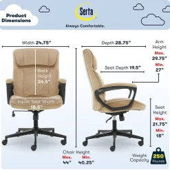 Best Executive Office Chair, Microfiber, Light Beige, Seat Size: 20.75''W x 19.5
