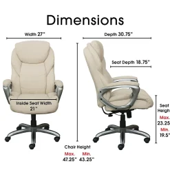 Online Works My Fit Ergonomic Bonded Leather Swivel Executive Chair, Ivory (48098A) Office Chairs