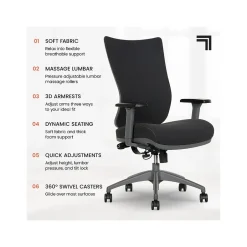 Clearance Revive Shiatsu Ergonomic Mesh Swivel Massage Chair, Black (60097-BLK) Office Chairs