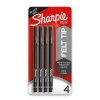Sharpie Felt Pens, Fine Point, 0.4mm, Black Ink, 4/Pack (1742661) New