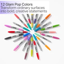 Sharpie Glam Pop Permanent Markers, Fine Tip, Assorted, 12/Pack (2185226) Best