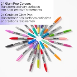 Sharpie Glam Pop Permanent Marker, Fine Tip, Assorted, 24/Pack (2185229) New