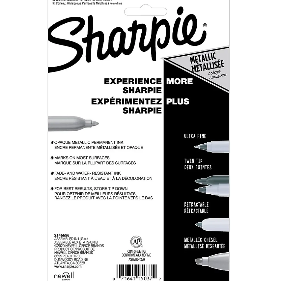 Sharpie Permanent Markers, Fine Tip, Assorted Metallic, 6/Pack (2029678) Assorted Metallics NEW Sale