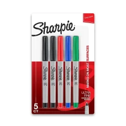 Sharpie Permanent Markers, Ultra Fine Tip, Assorted, 5/Pack (37675) Assorted Colors