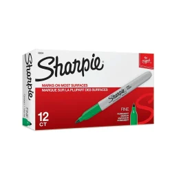 Sharpie Permanent Markers, Fine Tip, , 12/Pack (30004) Green Hot