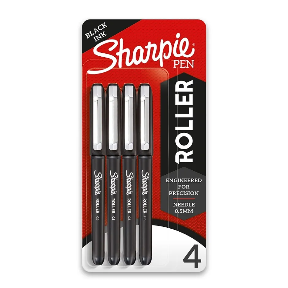 Sharpie Rollerball Pens, 0.5 mm, Needle Point, Black Ink, 4/Pack (2093222) Sale