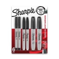 Sharpie Variety Pack Permanent Markers, Assorted Tips, Black, 6/Pack (2135318) Discount
