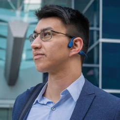 Shokz OpenRun Bone-Conduction Open-Ear Sport Headphones with Microphones,Blue (S803-ST-BL-US)