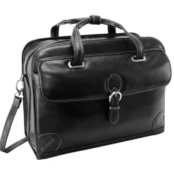 McKlein Siamod VERNAZZA, CARUGETTO, Napa Cashmere Leather, Patented Detachable -Wheeled Laptop Briefcase, Black (45295)