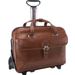 McKlein Siamod VERNAZZA, CARUGETTO, Napa Cashmere Leather, Patented Detachable -Wheeled Laptop Briefcase, Cognac (45294)