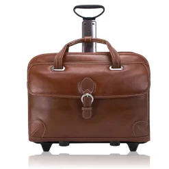 McKlein Siamod VERNAZZA, CARUGETTO, Napa Cashmere Leather, Patented Detachable -Wheeled Laptop Briefcase, Cognac (45294)