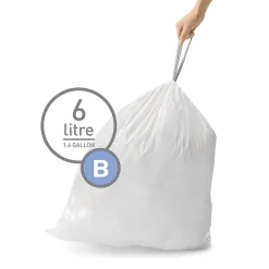 simplehuman 1.6 Gallon Trash Bag, Low Density, 1.2 mil, White, 360 Bags/Box (CW0251)