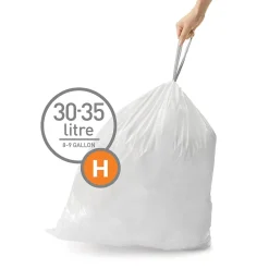 simplehuman Code H 8-9.3 Gallon Trash Bag, 6.5" x 8.9", Low Density, 1.3 mil, White, 240 Bags/Box (CW0258)