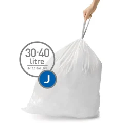simplehuman Code J 8-12 Gallon Trash Bag, 6.5" x 8.9", Low Density, 1.3 mil, White, 240 Bags/Box (CW0259)