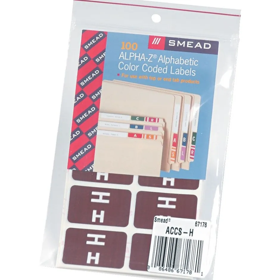 Smead AlphaZ ACCS Color-Coded Alphabetic Labels, H, Dark Brown, 100/Pk (67178) Best