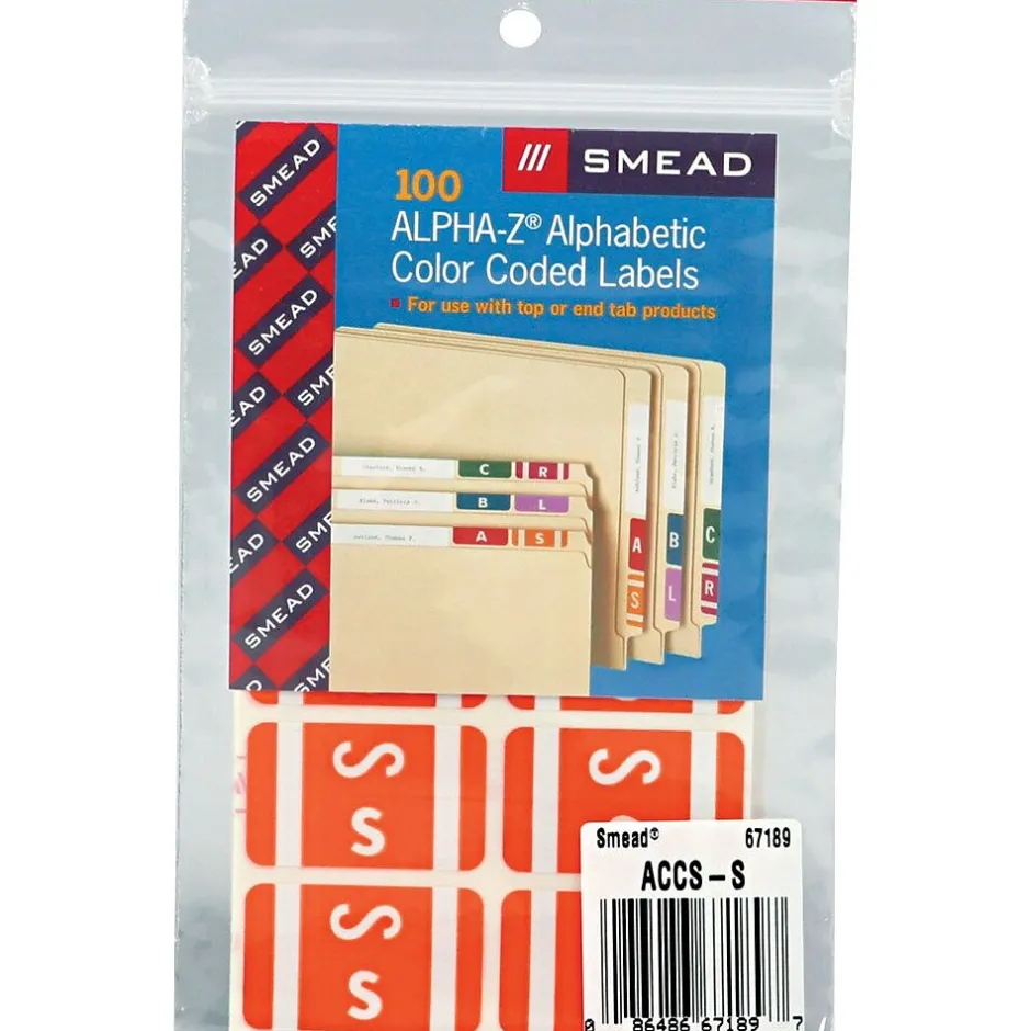 Smead AlphaZ ACCS Color-Coded Alphabetic Labels, S, Red, 100/Pk (67171) Sale
