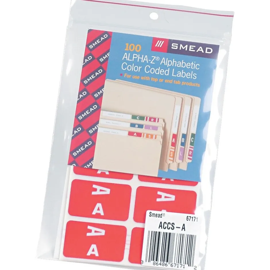 Smead AlphaZ ACCS Color-Coded Alphabetic Labels, A, Label Sheet, Red, 100/Pk (67171) Clearance