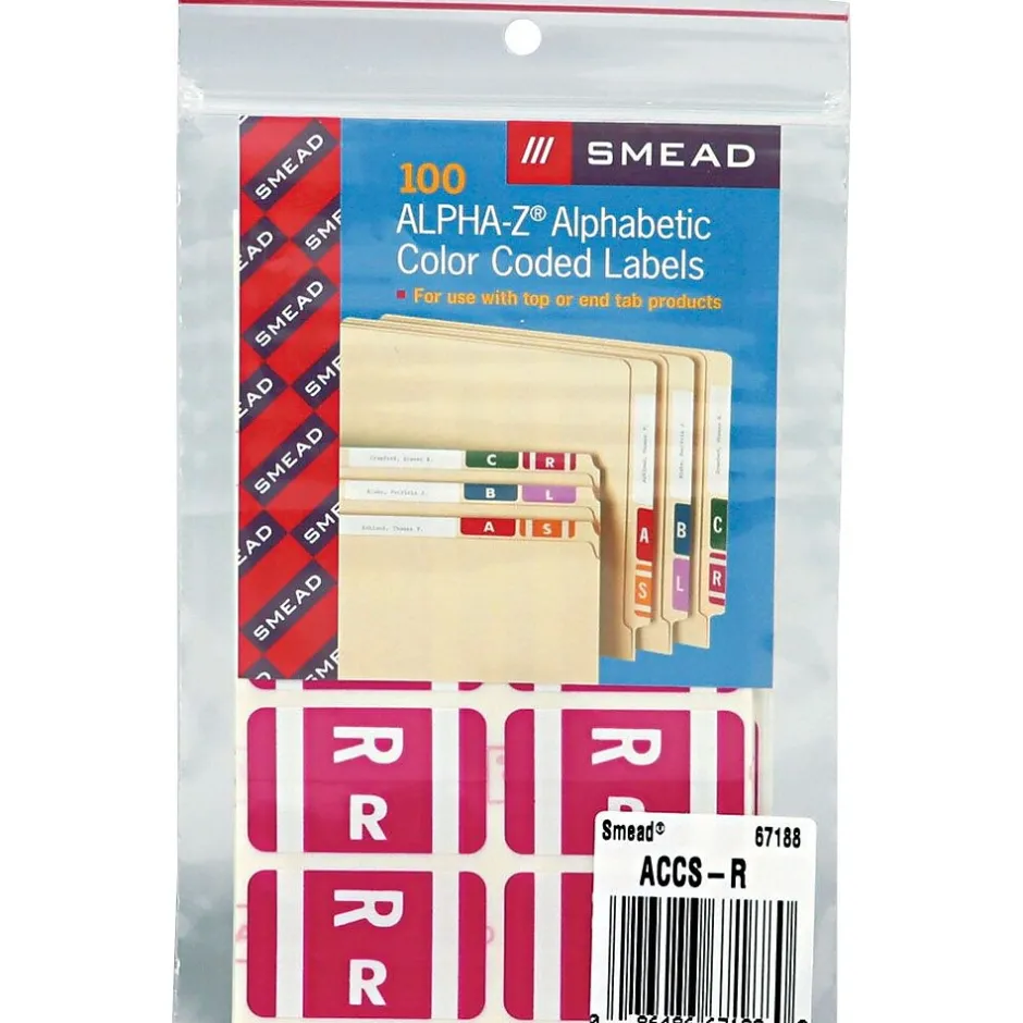 Smead ® Alpha-Z Color-Coded Second Letter "R" Labels, 10 Labels Per Sheet, Purple, 1"H x 1 5/8"W, 100 Labels/Pk Clearance