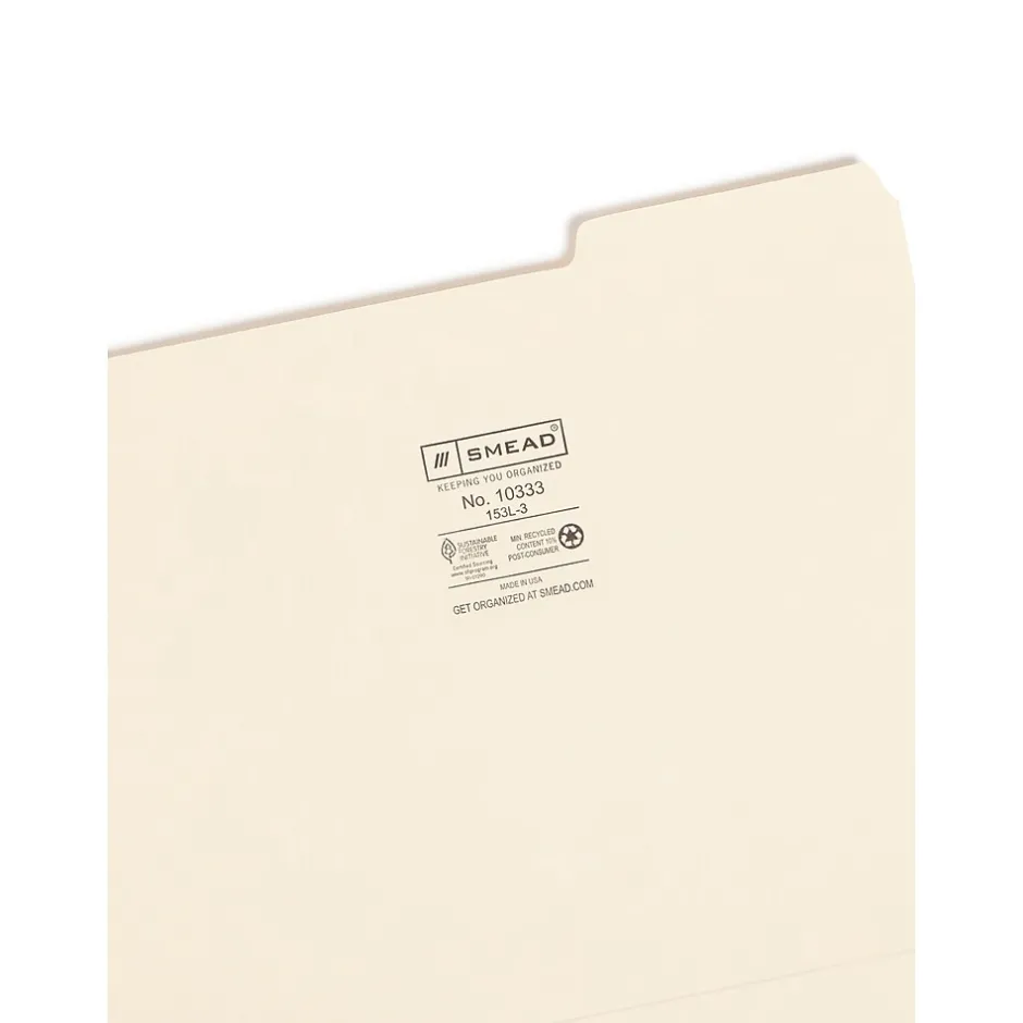 Smead File Folder, Letter, 1/3-Cut Tab Right Position, Letter Size, Manila, 100/Box (10333)