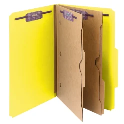 Smead Pressboard Classification File Folder w/Wallet Divider and SafeSHIELD Fasteners, 2" Exp., Legal, Yellow, 10/Box (19084) Discount