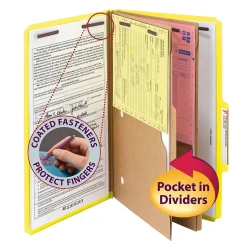 Smead Pressboard Classification File Folder w/Wallet Divider and SafeSHIELD Fasteners, 2" Exp., Legal, Yellow, 10/Box (19084) Discount