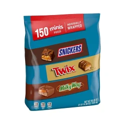 Chocolate<Mars Snickers, Twix and MilkyWay Minis Milk Chocolate Candy Bars Bulk Variety Pack, 46.86 oz., 150 Pieces (459751)