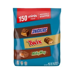Chocolate<Mars Snickers, Twix and MilkyWay Minis Milk Chocolate Candy Bars Bulk Variety Pack, 46.86 oz., 150 Pieces (459751)