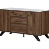 Discount Helsy 26.75" 2-Drawer Storage Credenza with 4 Shelves, Natural Walnut (13310) Storage Cabinets