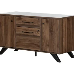 Discount Helsy 26.75" 2-Drawer Storage Credenza with 4 Shelves, Natural Walnut (13310) Storage Cabinets