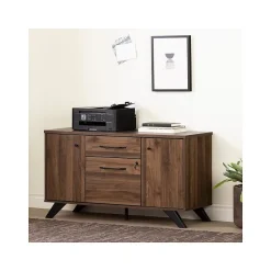 Discount Helsy 26.75" 2-Drawer Storage Credenza with 4 Shelves, Natural Walnut (13310) Storage Cabinets