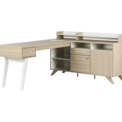 Best Helsy 78"W L-Shaped Computer Desk with Removable Hutch, Soft Elm/White (13298) L-Desks