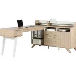 Best Helsy 78"W L-Shaped Computer Desk with Removable Hutch, Soft Elm/White (13298) L-Desks
