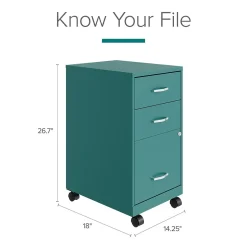 3-Drawer Mobile Vertical File Cabinet, Letter Size, Lockable, 26.7