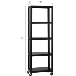 New Ready-to-assemble 72-inch High Mobile 5-Shelf Bookcase, Black Bookcases