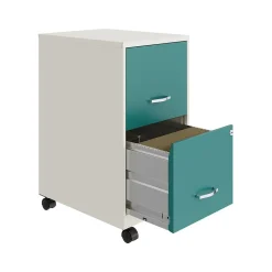 Clearance SOHO Smart File 2-Drawer Mobile Vertical File Cabinet, Letter Size, Lockable, Pearl White/Teal (25333) File Cabinets