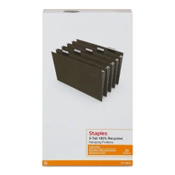 Staples ® 95% Recycled Heavy Duty Hanging File Folders, 1/5-Cut Tab, Legal Size, , 25/Box (ST116830/116830) Standard Green