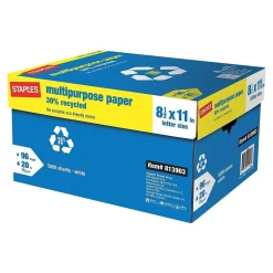 New 30% Recycled 8.5" x 11" Multipurpose Paper, 20 lbs., 96 Brightness, 500/Ream, 10 Reams/Carton (86035) Multipurpose Paper