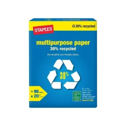 New 30% Recycled 8.5" x 11" Multipurpose Paper, 20 lbs., 96 Brightness, 500/Ream, 10 Reams/Carton (86035) Multipurpose Paper