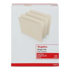 Staples 30% Recycled File Folders, Single Tab, Letter Size, , 100/Box (ST56676-CC) Manila Online