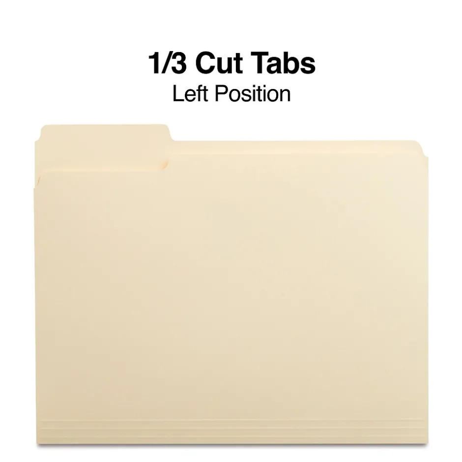 Staples 30% Recycled File Folders, 1/3-Cut Tab, Left Position, Letter Size, Manila, 100/Box (ST116749/116749) Clearance