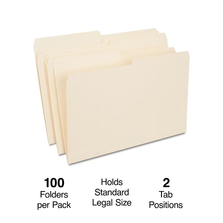 Staples 30% Recycled File Folders, 1/2 Cut Tab, Legal Size, Manila, 100/Box (ST116939/116939) Hot